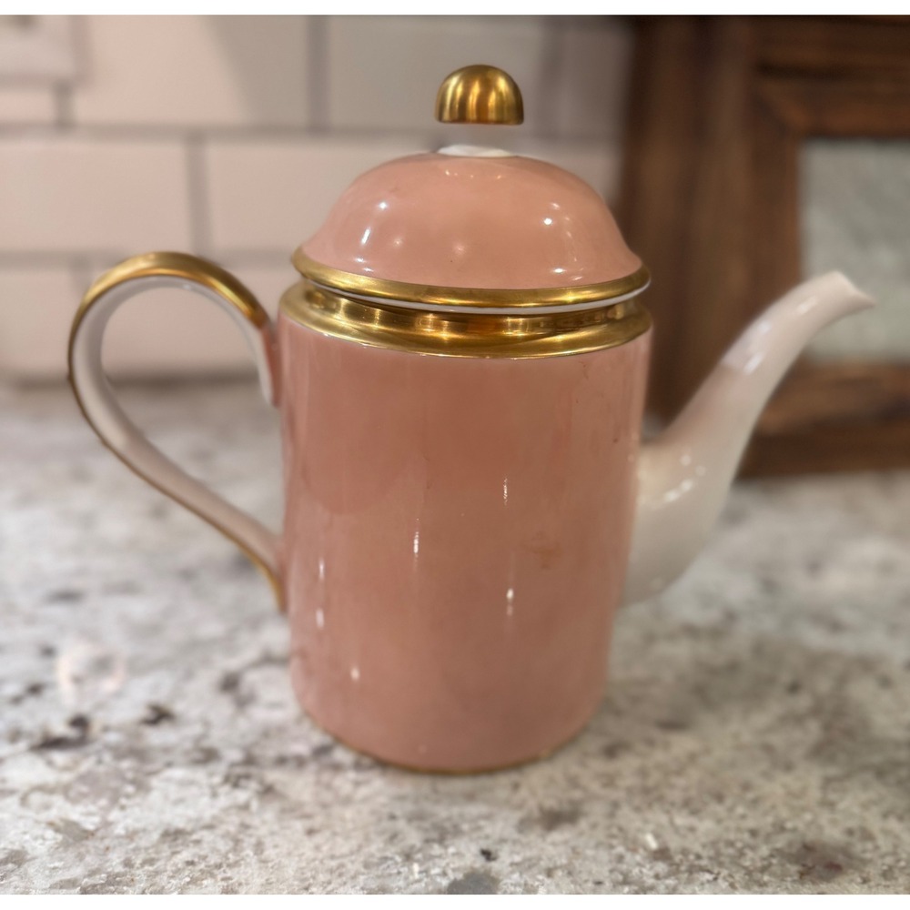 Fitz and Floyd Versailles Dusty Rose Teapot Gold Trim Vintage 1982 Japan 8.25"